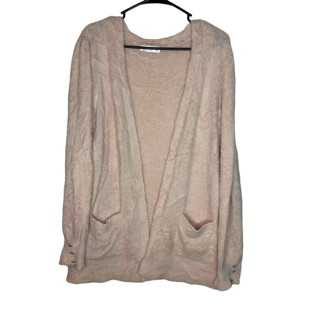 3/$15 89th and Madison Mauve Diamond Studded Sleeve Fuzzy Cardigan Size M